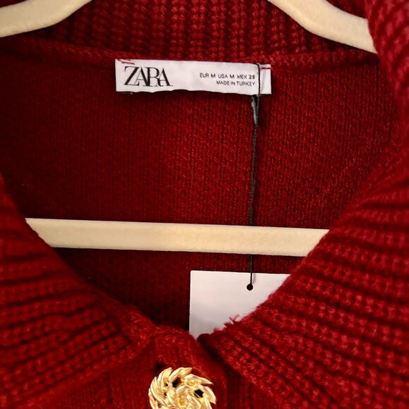 Zara Burgundy Cardigan Sweater, Gold Buttons, NEW - Picture 3 of 4